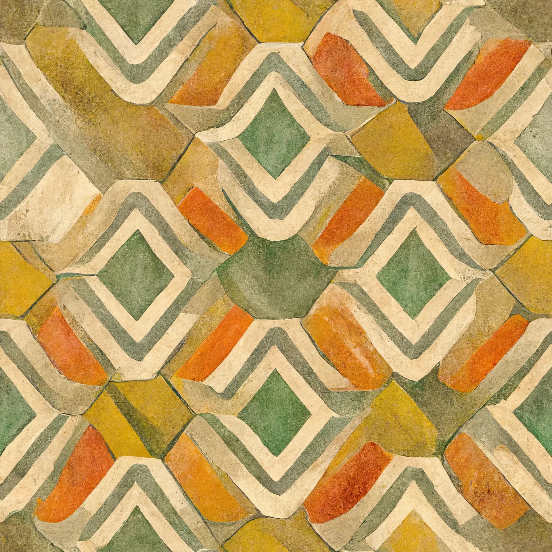 Painted Earth warm terracotta and green tribal wallpaper