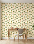 Painted Palms vibrant tropical palm as a feature wall in a bright home office