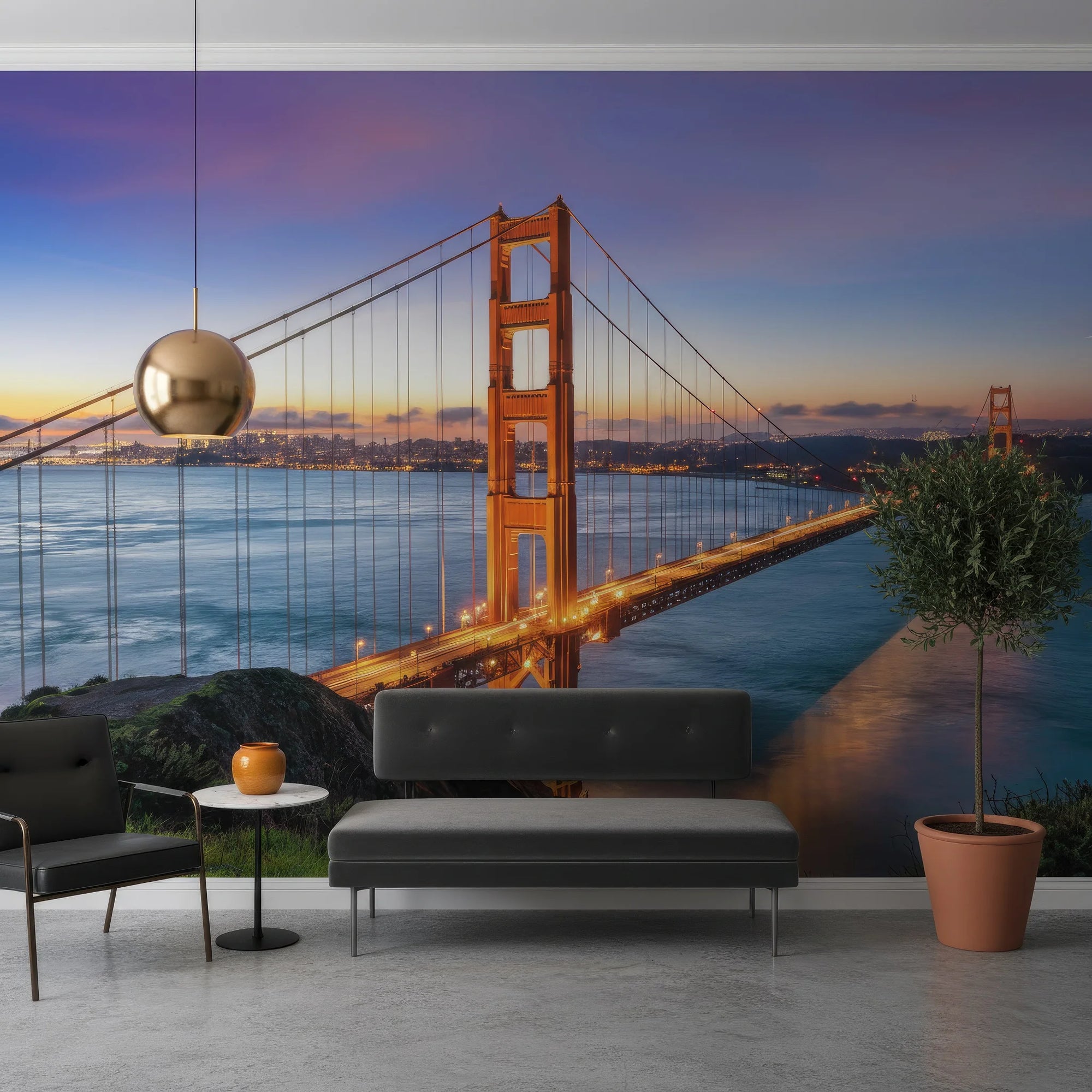 Golden Gate Bridge at twilight mural wallpaper Painted Sky with blue and purple gradient sky