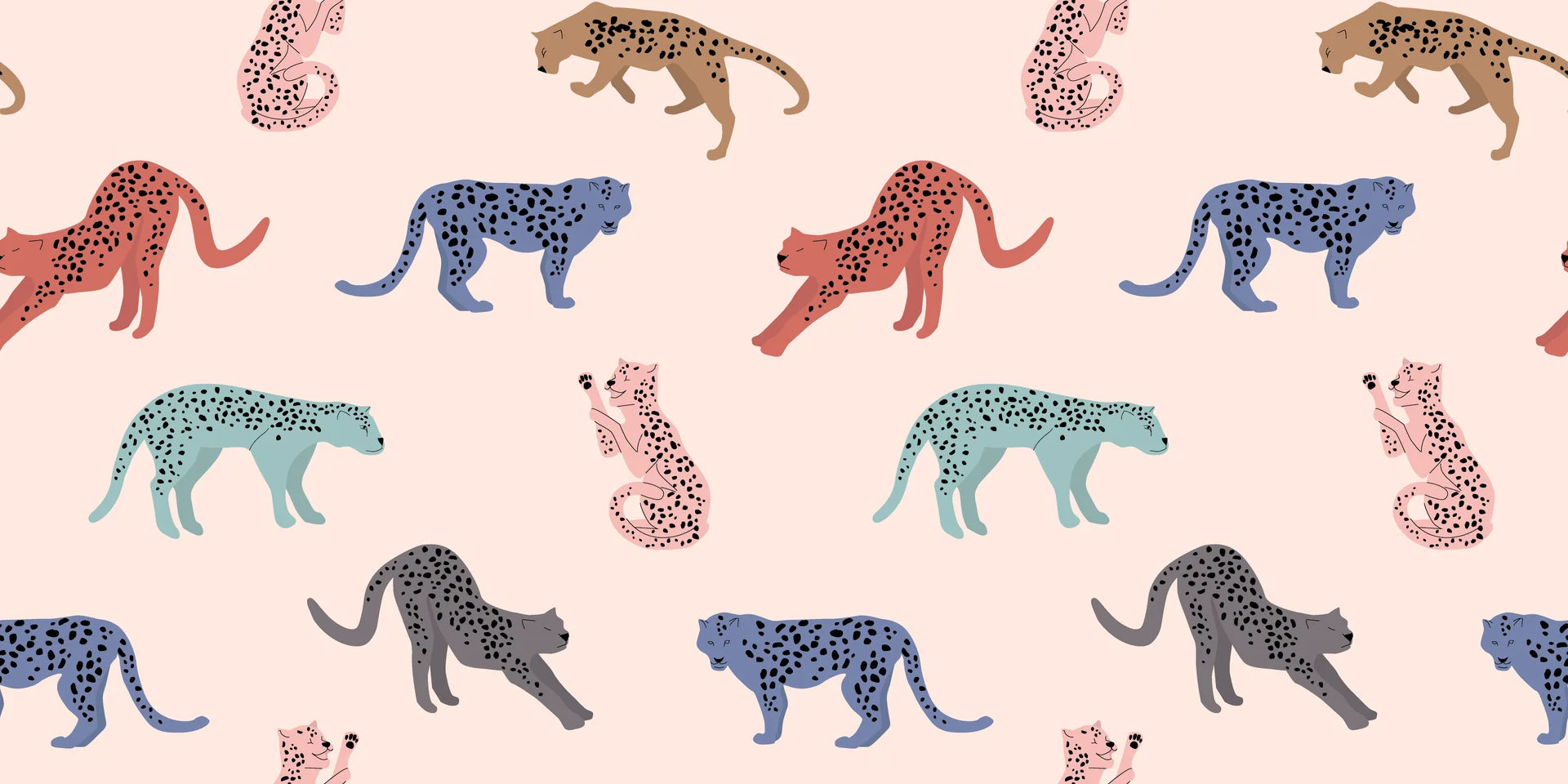 Smooth colorful leopard silhouettes on blush peel and stick wallpaper - Painted Wild