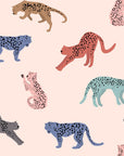 Smooth colorful leopard silhouettes on blush peel and stick wallpaper - Painted Wild
