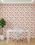 Painted Wild bold colorful leopard wallpaper as a feature wall in a bright home office