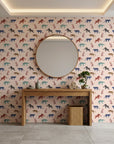 Painted Wild bold colorful leopard wallpaper creating ambiance in a serene bathroom