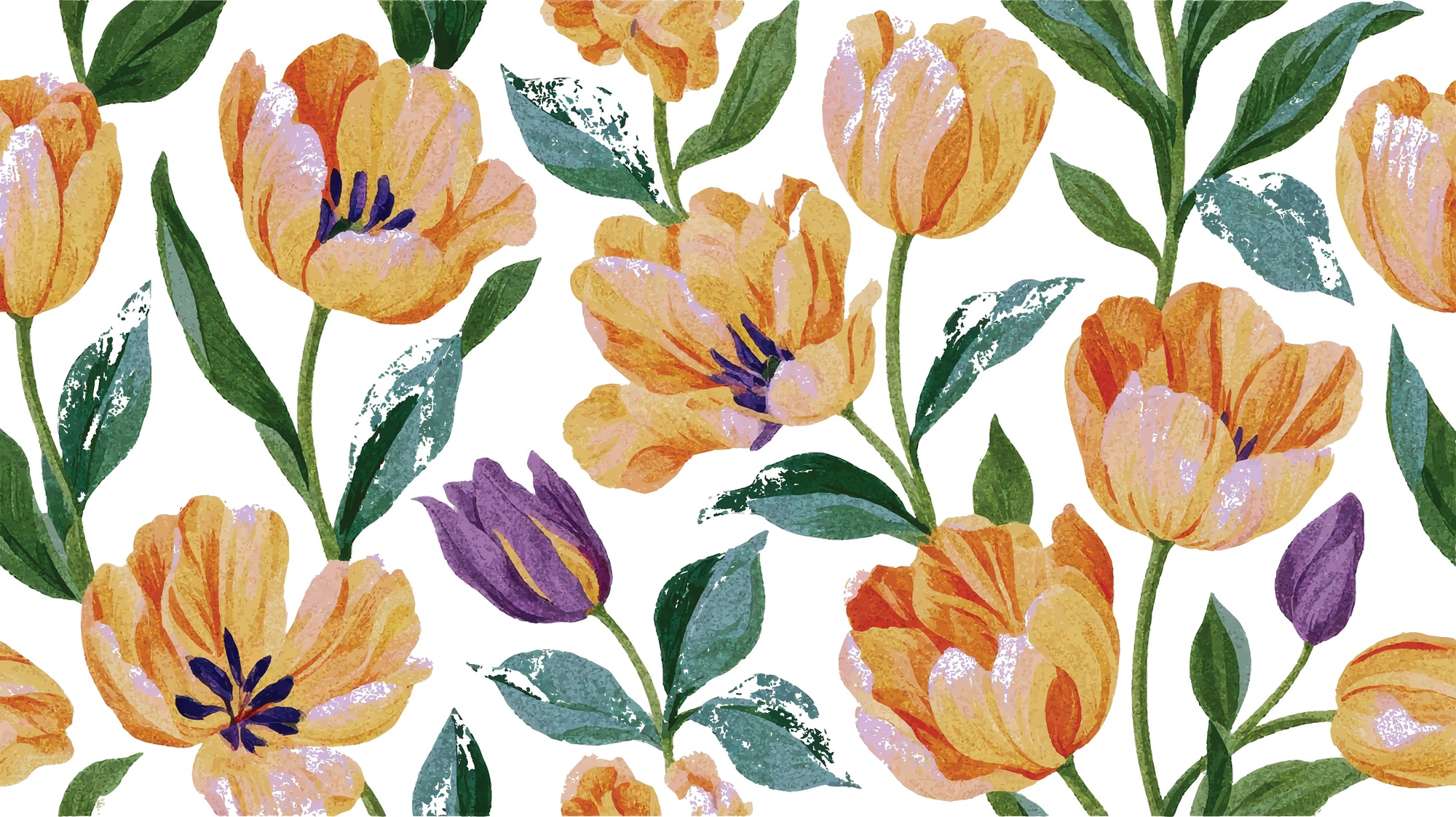 Textured peel and stick wallpaper with orange tulips - Painted Tulip Field