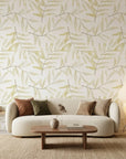 Pale Foliage neutral botanical peel and stick wallpaper adding character to a cozy bedroom