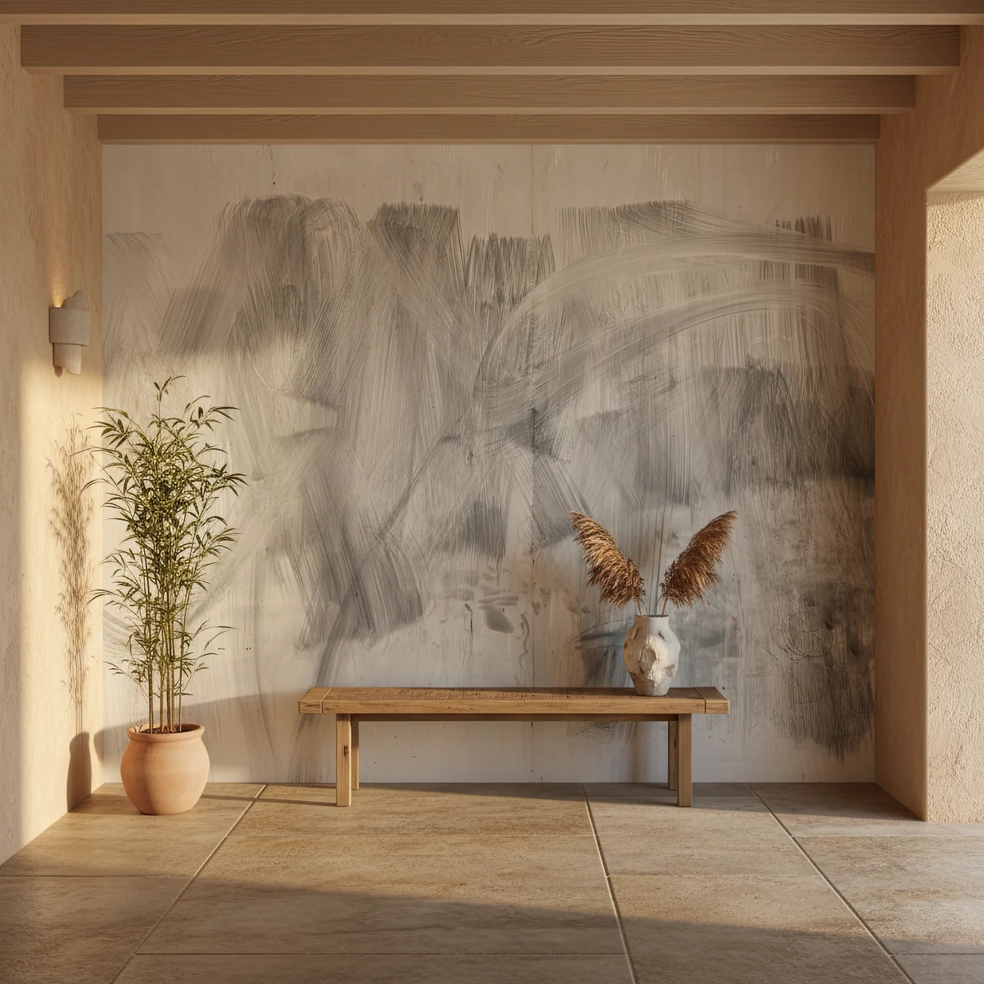 Gallery-quality grey wallpaper with refined gestural design