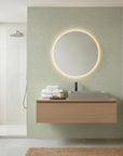 Pale Linen Reverie textured neutral wallpaper creating ambiance in a serene bathroom