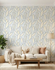 Pale Sprig soft grey botanical in a warm and inviting living room