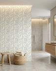 Pale Sprig soft grey botanical creating ambiance in a serene bathroom