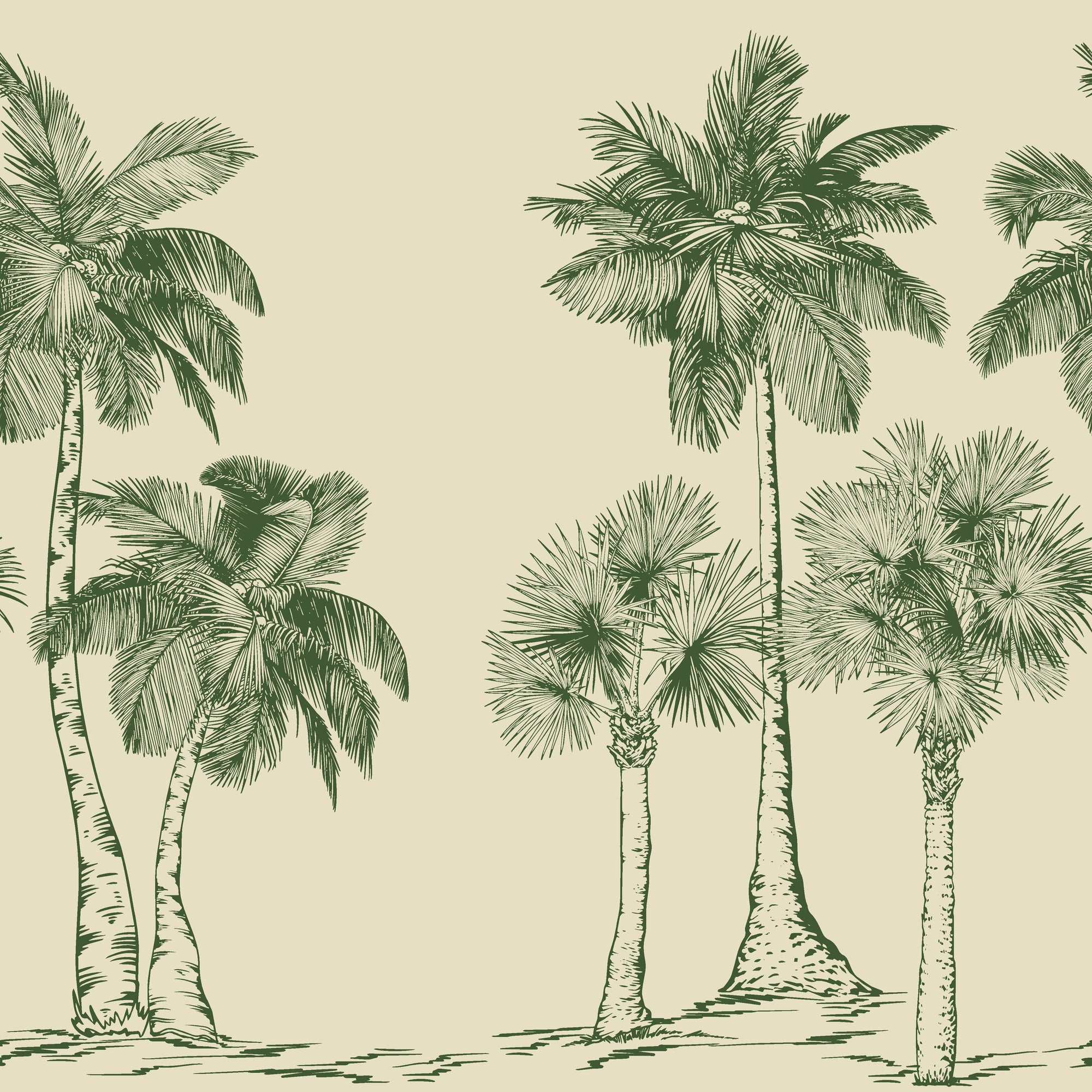Textured peel and stick wallpaper with etched green palm grove - Palm Shade