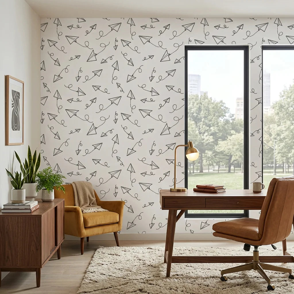 Paper Planes playful skybound motion wallpaper adding character to a cozy bedroom