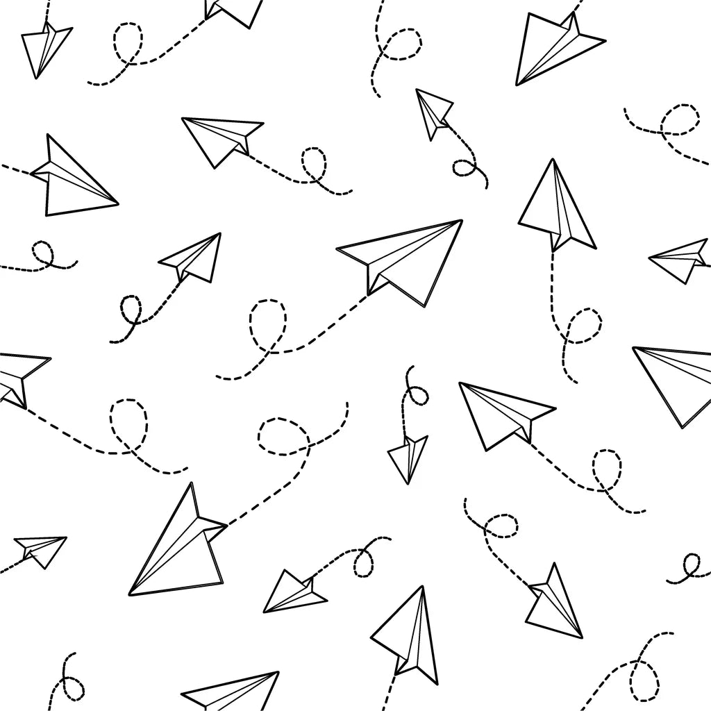 An airy wallpaper design featuring paper airplanes, creating a feeling of open sky with its playful folded shapes