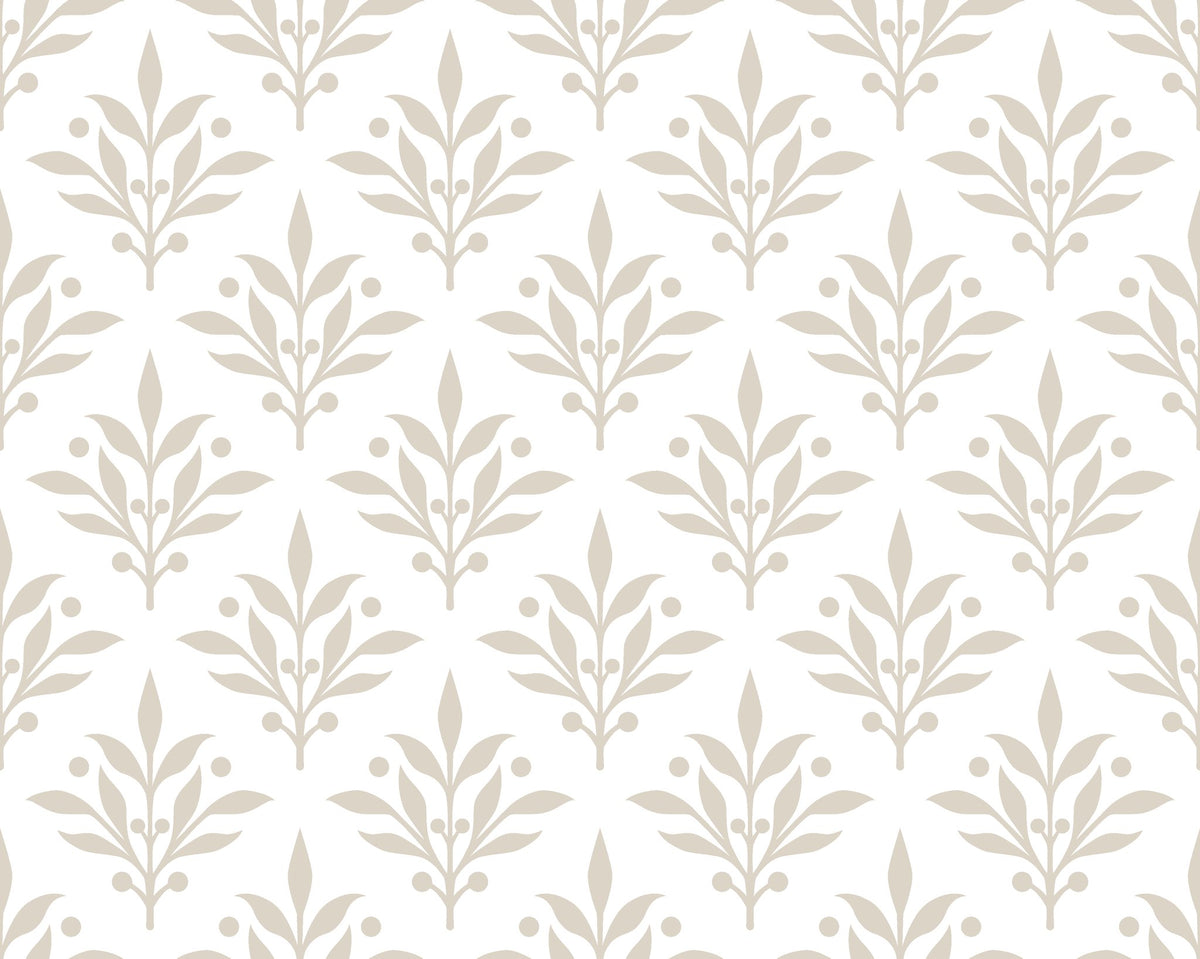 Pastel Bouquet Parade soft beige botanical damask wallpaper