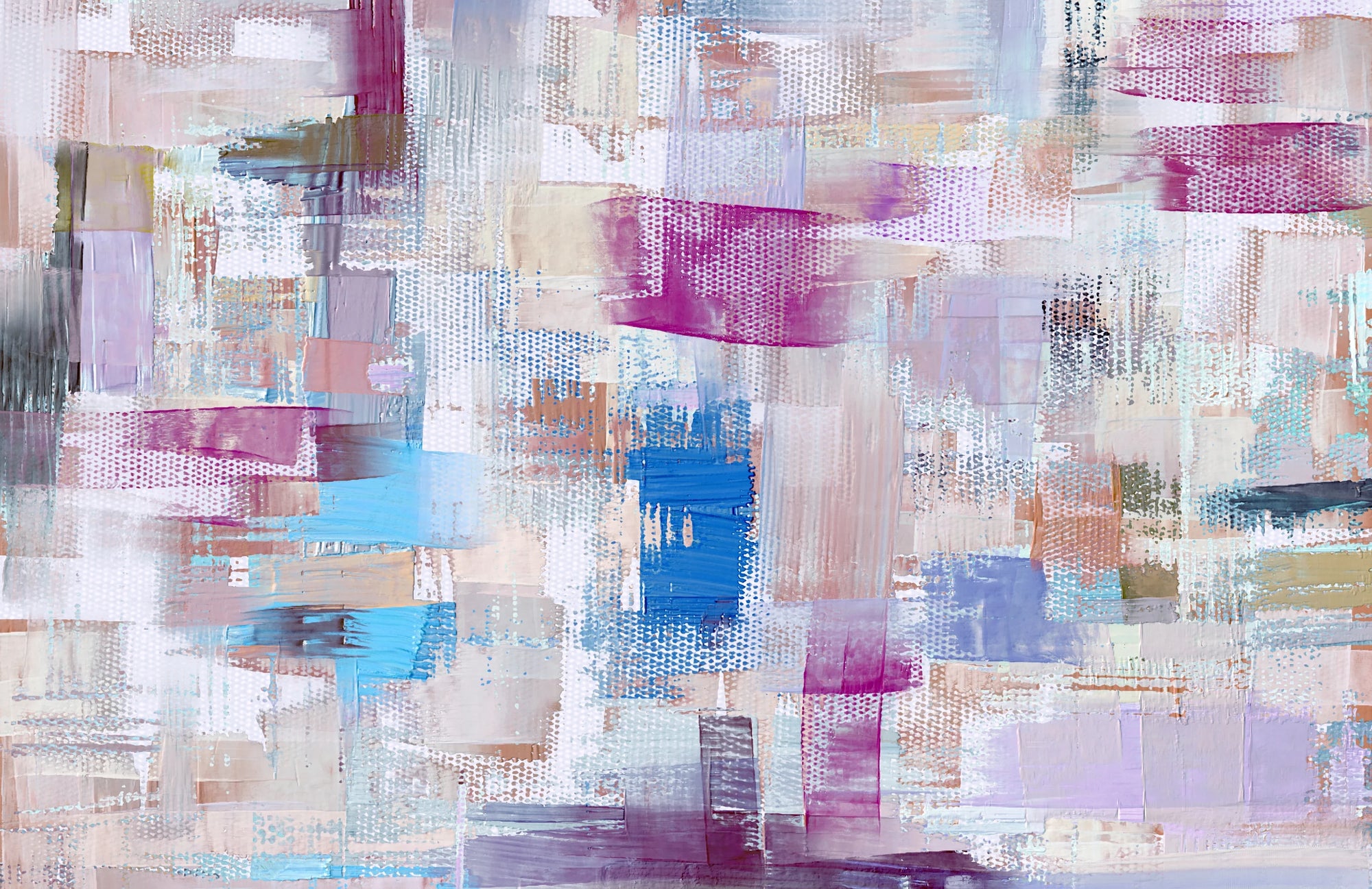 Vibrant magenta and blue patchwork abstract peel and stick wallpaper - Patchwork Bloom