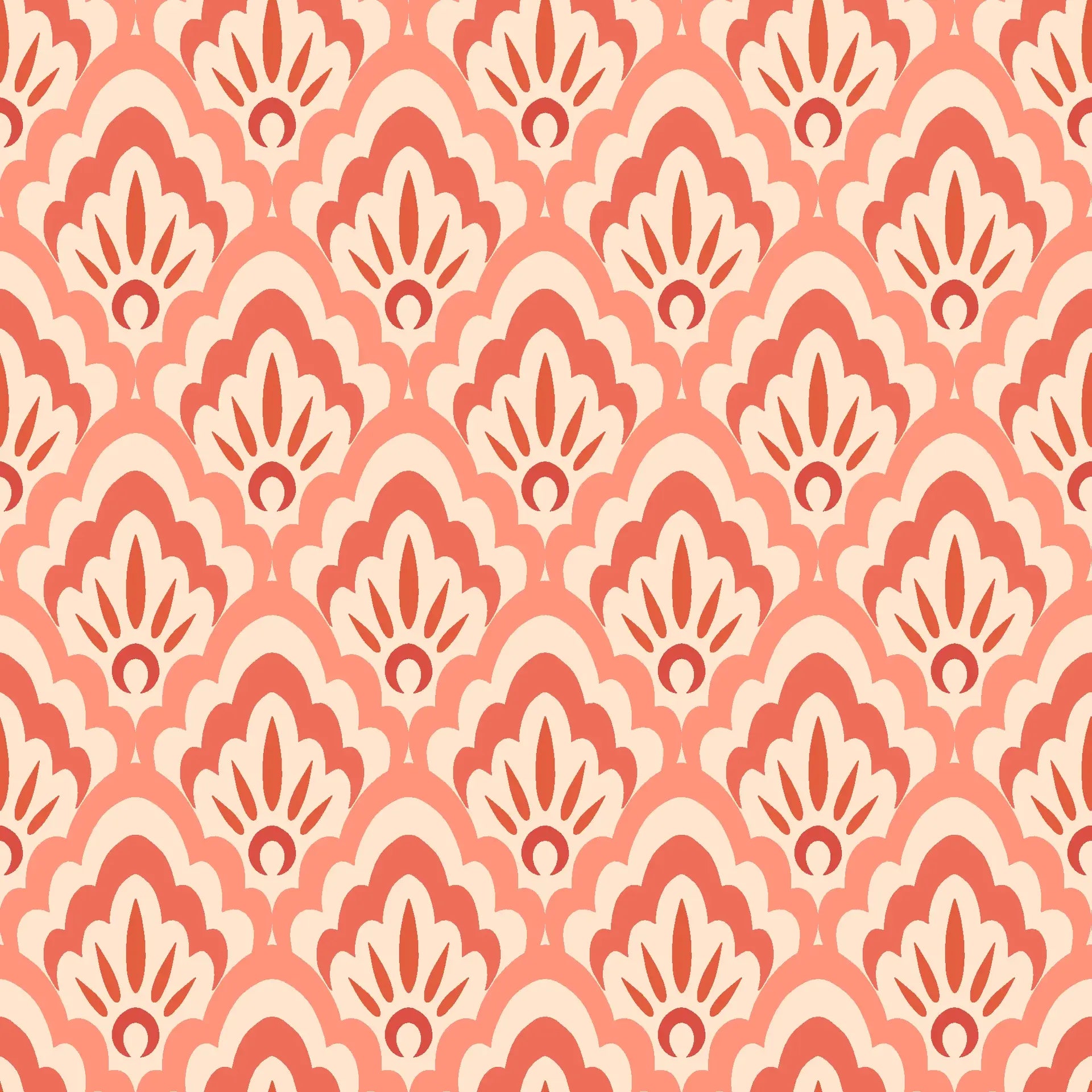Peach Blossom coral and blush scallop floral wallpaper