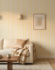 Pearl Column yellow boho peel and stick wallpaper in a warm and inviting living room