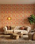 Pebble Lattice soft stone rhythm wallpaper in a warm and inviting living room