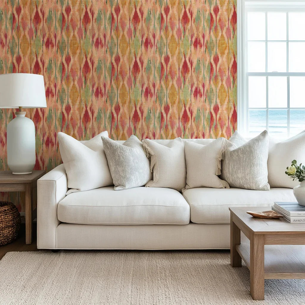 Quietly modern wallpaper pattern, showing a close-up of the Pebble Lattice design in subtle mineral tones