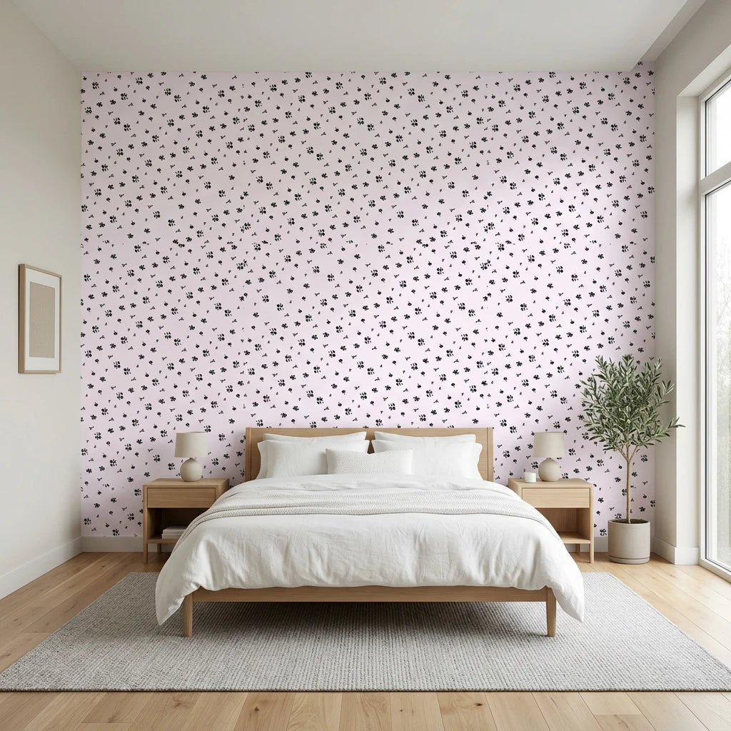 Pepper Blush delicate black ditsy floral wallpaper adding character to a cozy bedroom