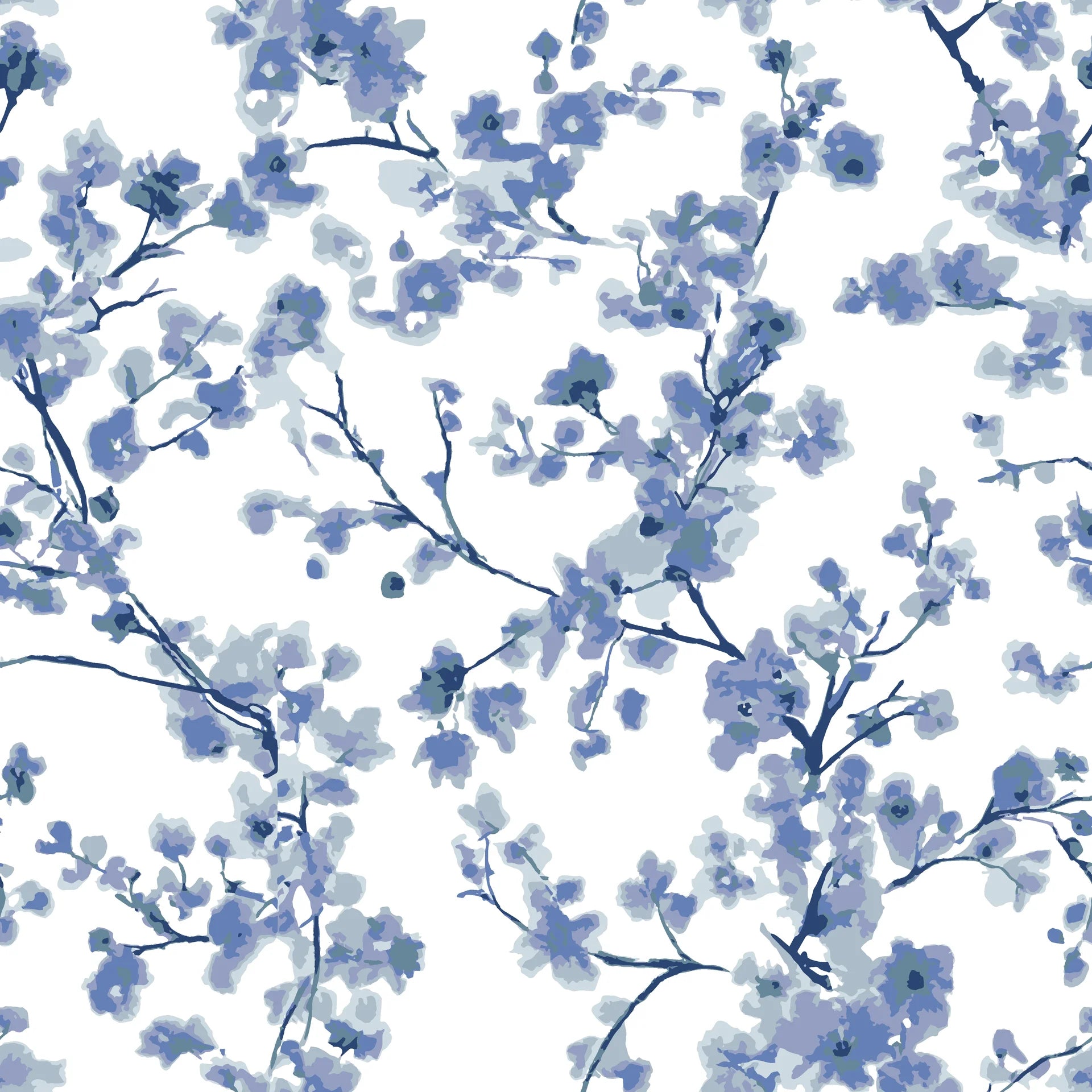 Periwinkle Blossom elegant blue floral wallpaper