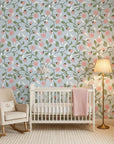 Petal Blush pink floral peel and stick wallpaper adding character to a cozy bedroom