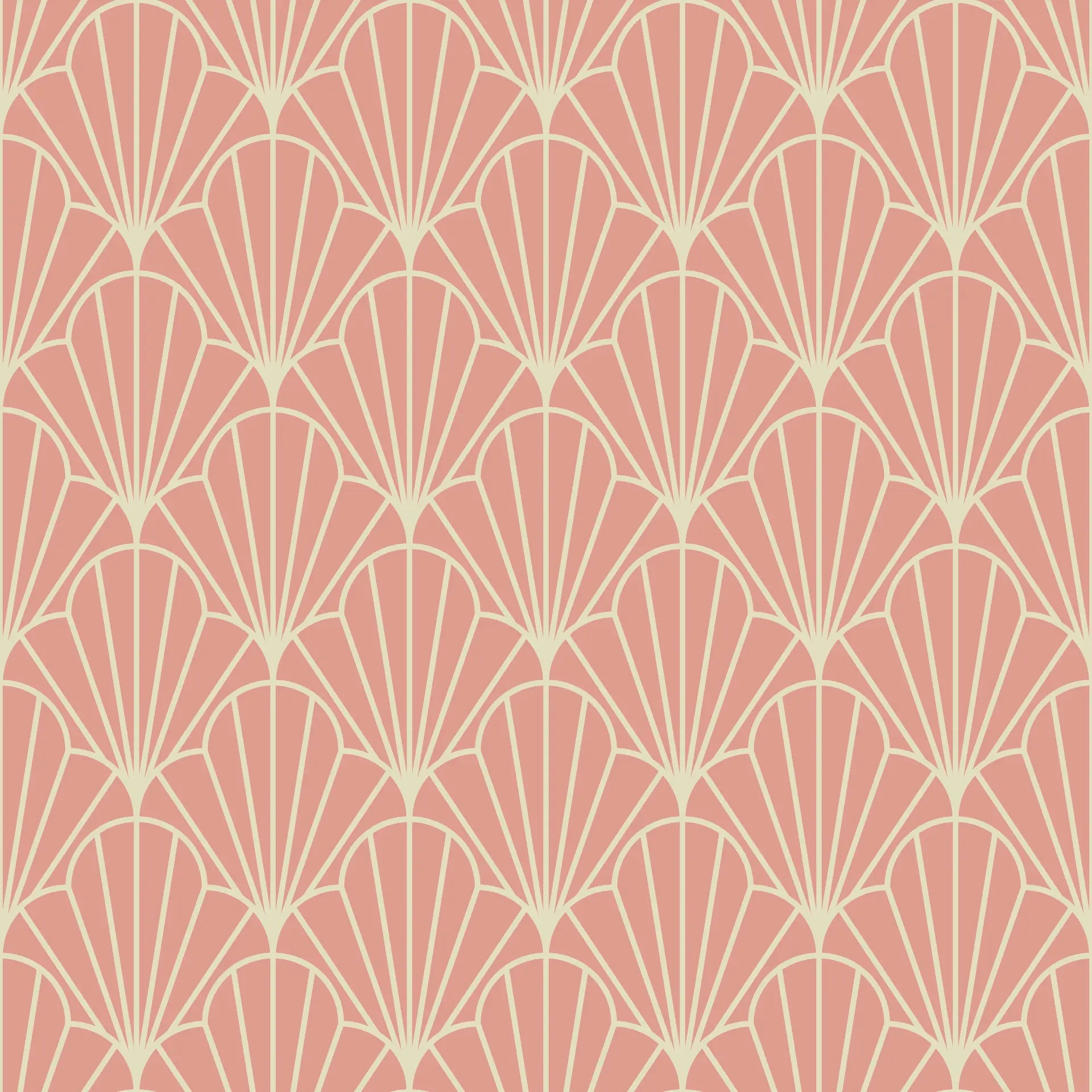 Petal Dawn blush pink and cream art deco fan wallpaper