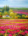 Petal Flood vibrant pink poppy field landscape wallpaper creating ambiance in a serene bathroom