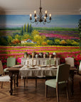 Petal Flood vibrant pink poppy field landscape wallpaper adding character to a cozy bedroom