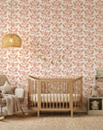 Petal Silence blush botanical peel and stick wallpaper bringing warmth to a peaceful nursery