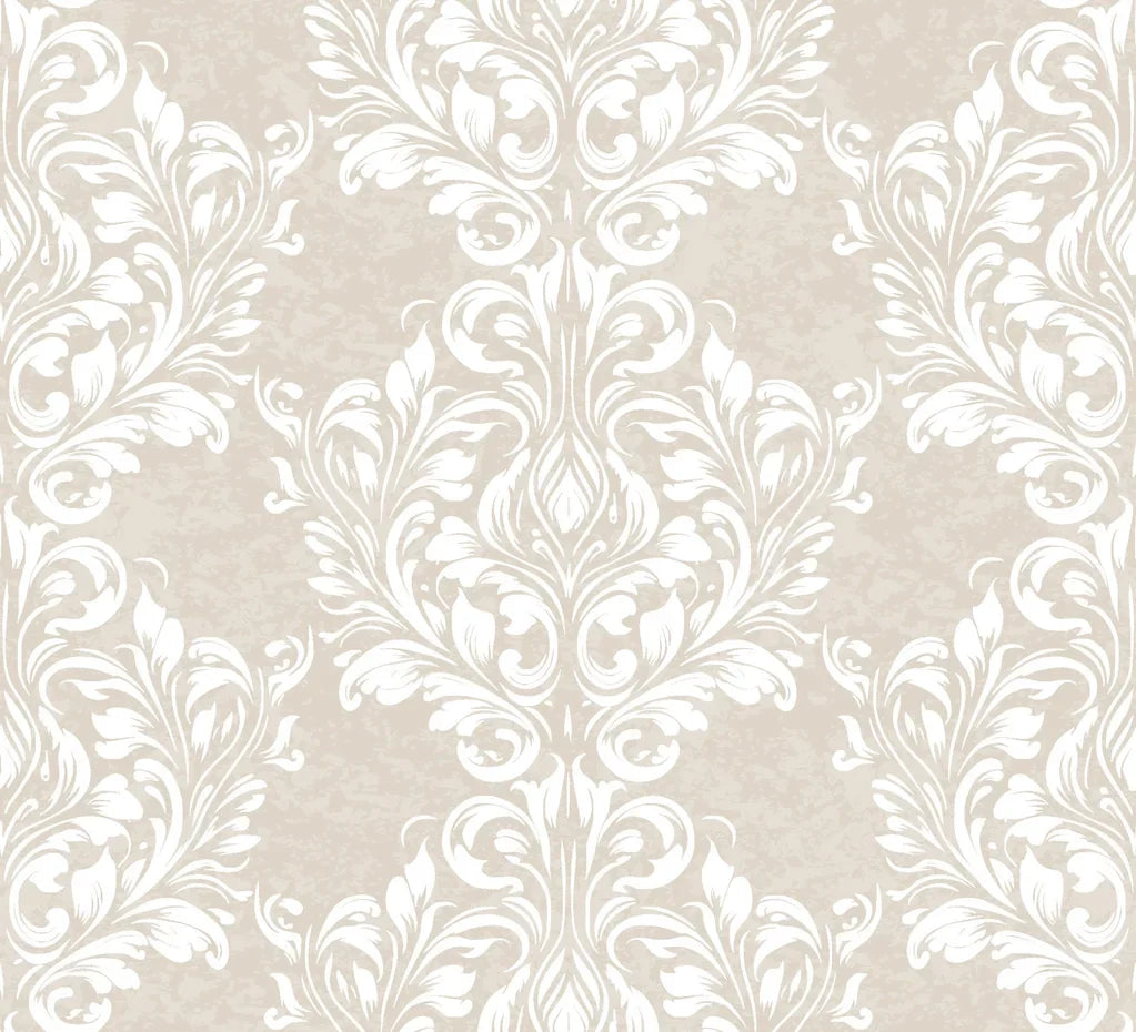 Petal Symphony cream white baroque damask wallpaper