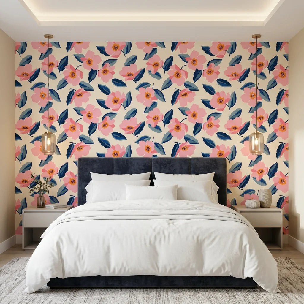Petal &amp; Depth bold pink floral adding character to a cozy bedroom