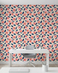 Petal & Depth bold pink floral as a feature wall in a bright home office