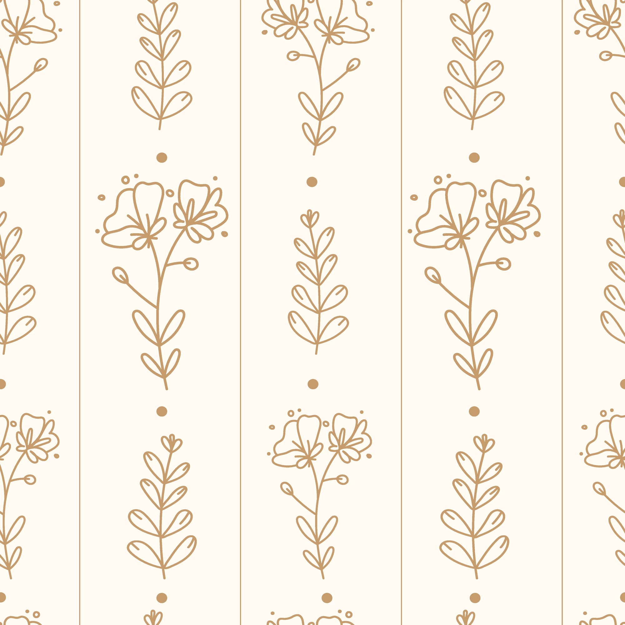 Smooth golden line art florals peel and stick wallpaper - Petal &amp; Thread