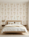 Petal & Thread elegant golden botanical floral wallpaper adding character to a cozy bedroom