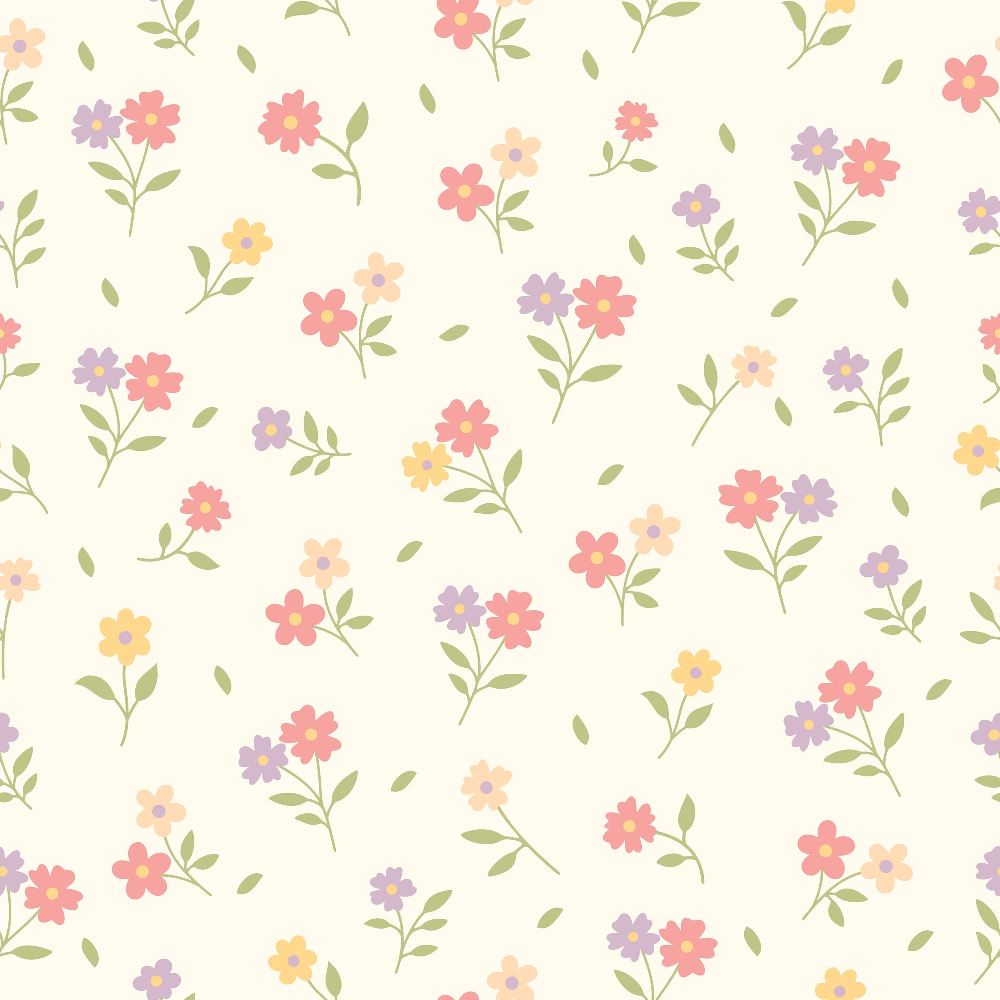 Smooth peel and stick wallpaper with scattered ditsy florals - Petal Confetti