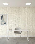 Petal Confetti cheerful ditsy floral wallpaper as a feature wall in a bright home office