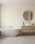 Petal Confetti cheerful ditsy floral wallpaper creating ambiance in a serene bathroom