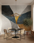 Petal Facets bold navy and gold geometric adding character to a cozy bedroom