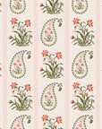 Matte peel and stick wallpaper with coral paisley floral stripes - Petal Procession