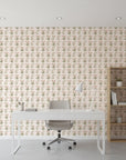 Petal Procession bohemian coral paisley wallpaper as a feature wall in a bright home office