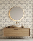 Pewter Bough neutral floral peel and stick wallpaper creating ambiance in a serene bathroom