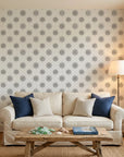 Pewter Helm grey nautical ship wheel wallpaper in a warm and inviting living room