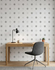 Pewter Helm grey nautical ship wheel wallpaper as a feature wall in a bright home office