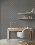 Pewter Medallion grey and gold celtic knot wallpaper adding character to a cozy bedroom
