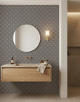 Pewter Medallion grey and gold celtic knot wallpaper as a feature wall in a bright home office