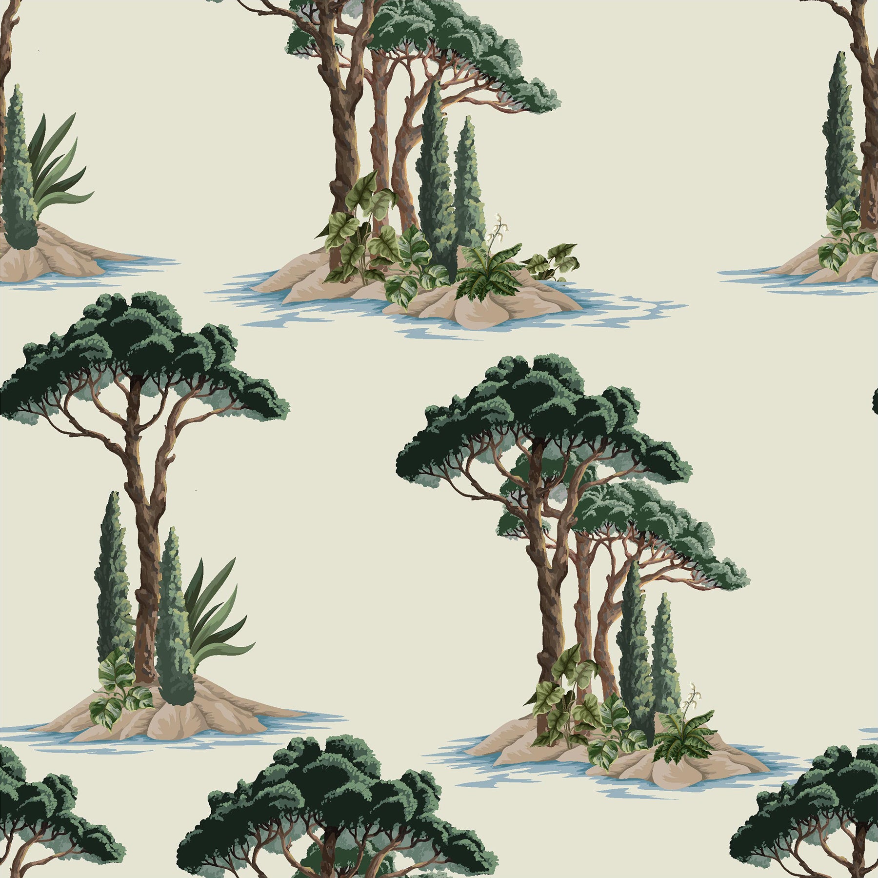 Pine Island wallpaper hero view with airy palm inspired movement and coastal light