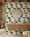 Pine Island coastal palm serenity wallpaper creating ambiance in a serene bathroom