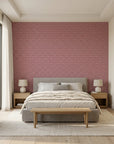 Plum Seigaiha purple japanese wave wallpaper adding character to a cozy bedroom