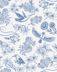 Smooth blue hummingbird floral peel and stick wallpaper - Porcelain Garden