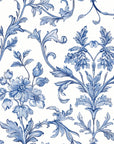 Smooth blue floral chinoiserie on white peel and stick wallpaper - Porcelain Garden